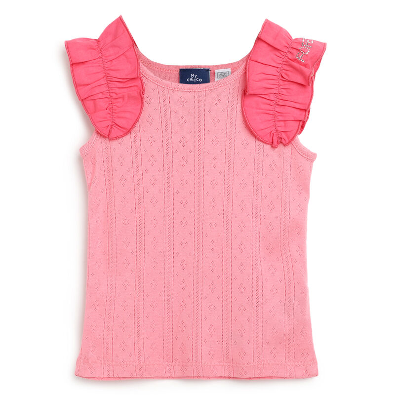 Girls Medium Pink Solid Short Sleeve T-Shirt image number 0